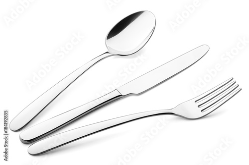 knife, fork, spoon, cutlery on white background, isolated, clipping path