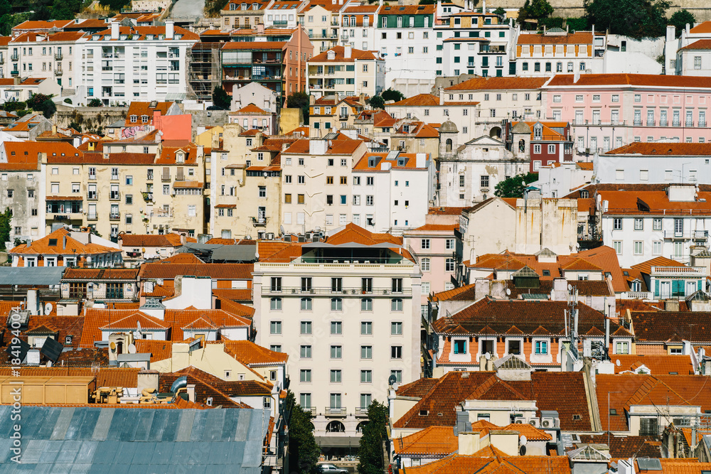 Fototapeta premium Aerial View Of Lisbon City Home Rooftops In Portugal