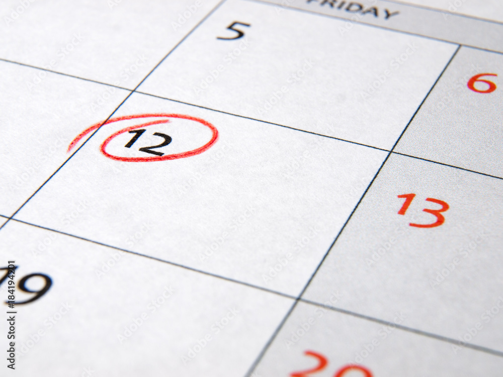 Reminder for deadline date 12. Calendar mark Reminder for deadline date 12. Calendar mark