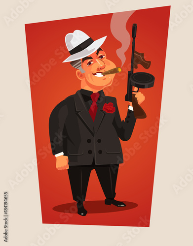Armed mafia boss character. Vector cartoon illustration