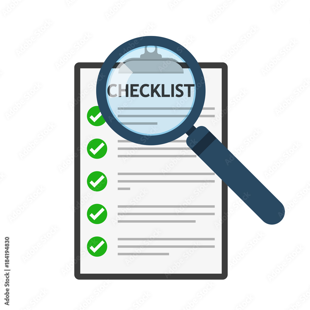 Magnifier and checklist icon. Vector illustration. Magnifier and checklist icon. Vector illustration.