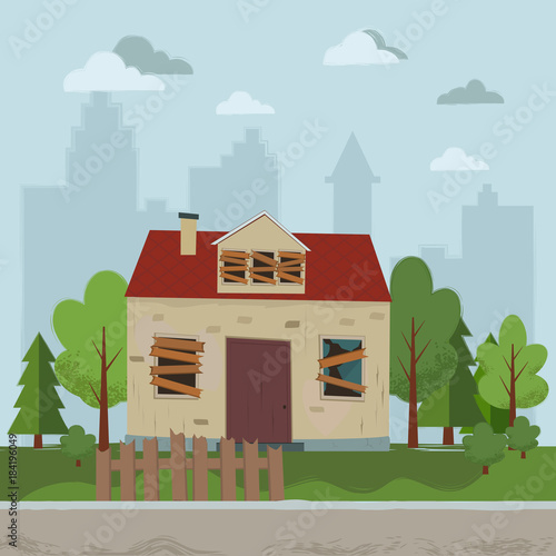 Abandoned house. Flat design. Vector illustration.