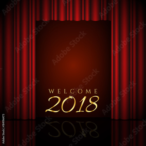 welcome 2018 design with red curtains