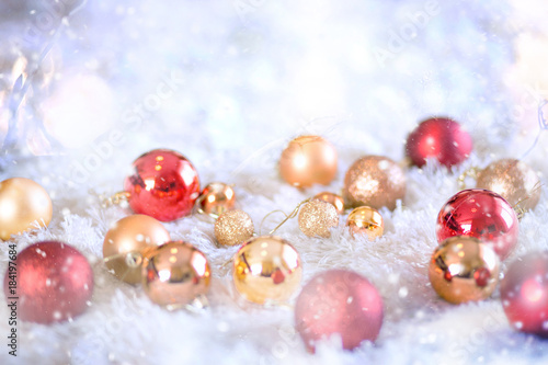 Elegant Christmas balls bokeh background. Happy New Year 