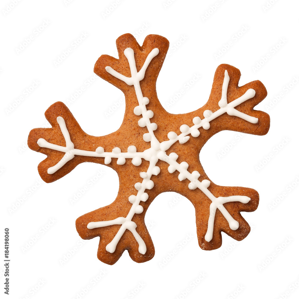 Gingerbread Snowflake Cookie Isolated on White Background Gingerbread Snowflake Cookie Isolated on White Background