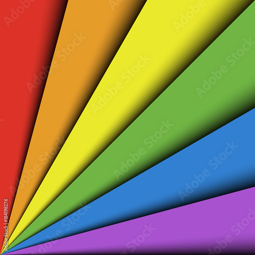 Overlapping colorful paper sheets in colors of rainbow spectrum arranged in a fan. With shadow effect. Happy abstract vector background wallpaper.