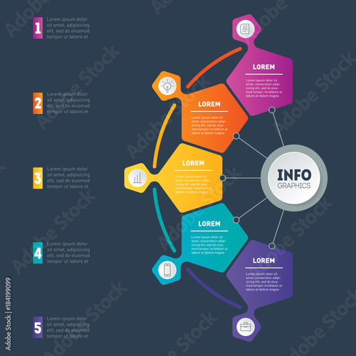 Part of the report with icons set. Business concept with 5 options. Web Template of a chart, diagram or busines presentation with 5 steps. Vector infographic of technology or education process.