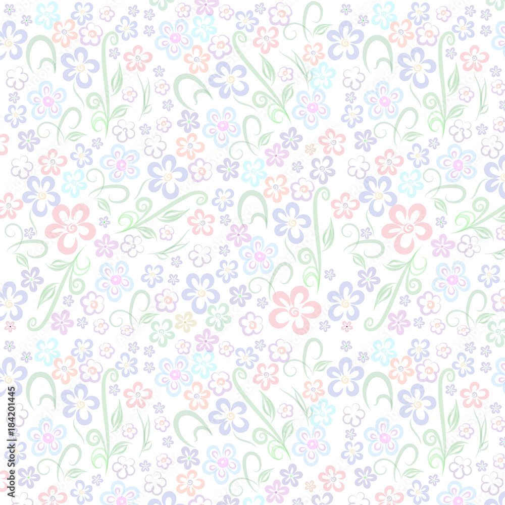 Fototapeta premium Raster seamless pattern with hand-painted flowers of modern colors in pastel colors