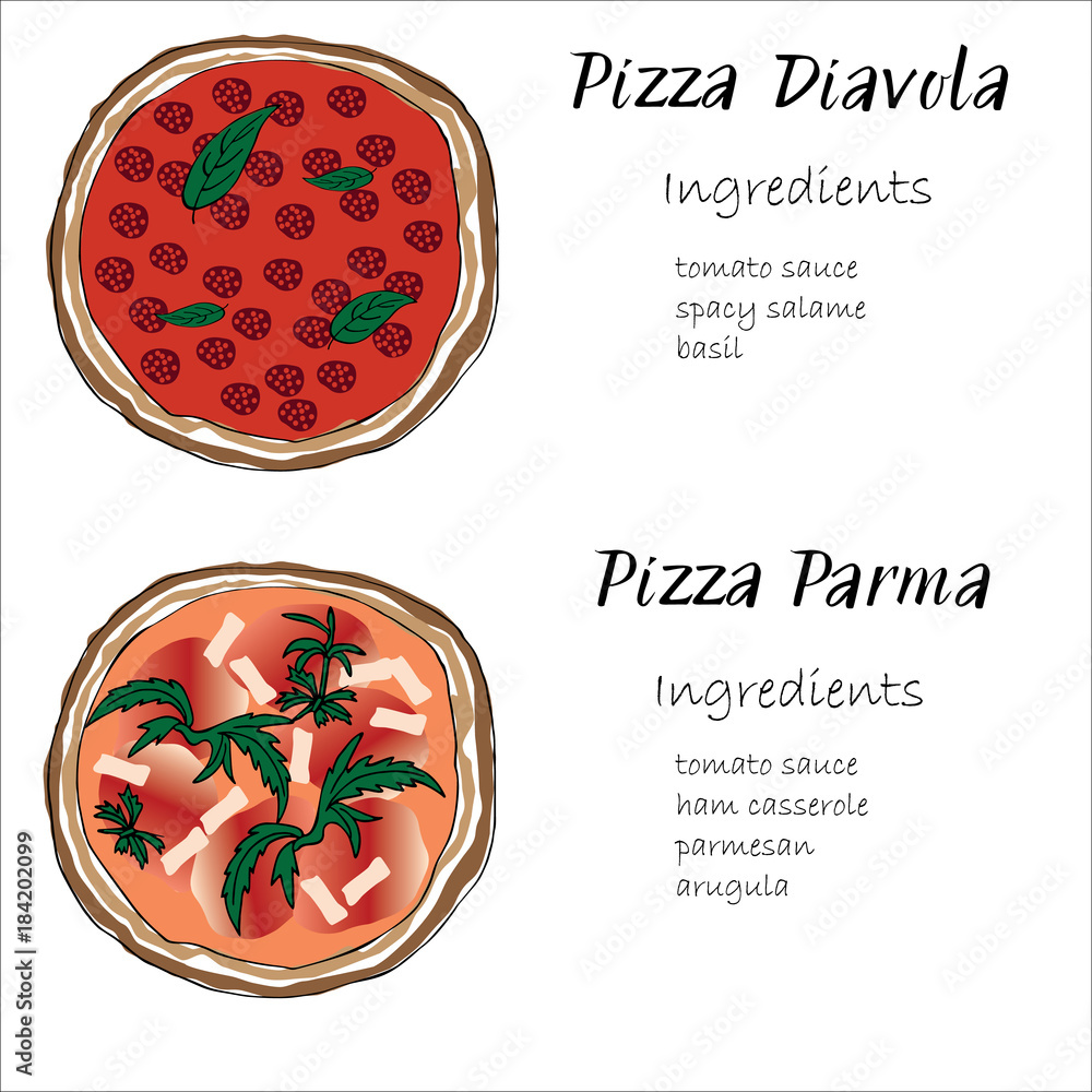 Pizza set hand drawn with ingredients doodle graghic Pizza set hand drawn with ingredients doodle graghic