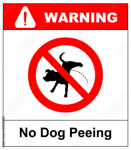 Warning forbidden sign no dog peeing. Vector illustration isolated on white. Red prohibition symbol for public places. No pissing dog icon