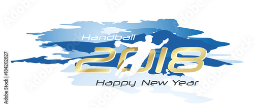 Handball 2018 Happy New Year logo icon watercolor blue white background