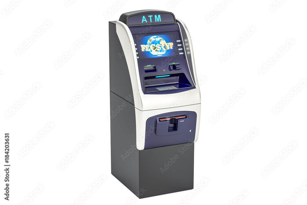 ATM, automated teller machine. 3D rendering ATM, automated teller machine. 3D rendering