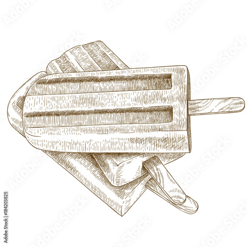 engraving  illustration of three popsicles