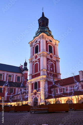Baroque buildings of the former convent and christmas decorations in city of Poznan.