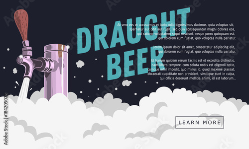 Draught Draft Beer Tap With Foam Web Banner Design For Promotion.