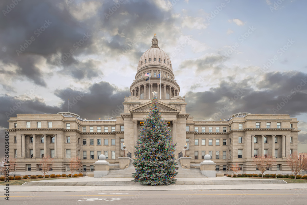 Idaho State Christmas tree in front of the Capital building