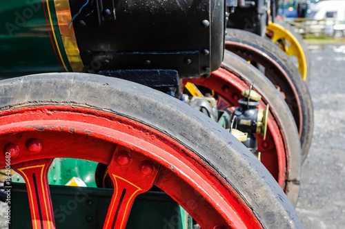 Wheels of traction engines at a steam fair