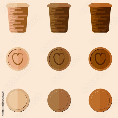 Coffee cups in the style of flat. Vector illustration.