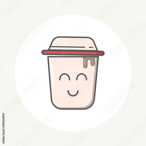 Cup with mouth and eyes. Colored beautiful doodle cup character in flat designs. Hot coffee and tea. Vector illustration.