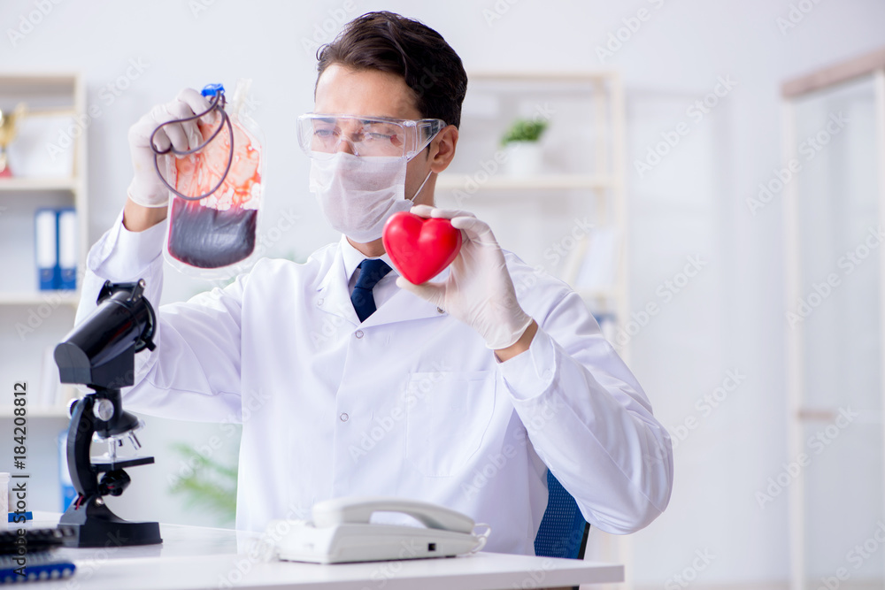 Doctor working with blood samples in hospital clinic lab Doctor working with blood samples in hospital clinic lab