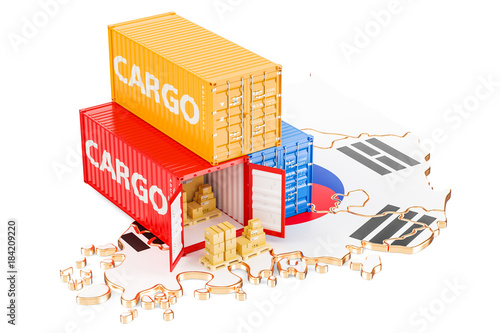 Cargo Shipping and Delivery from South Korea concept, 3D rendering