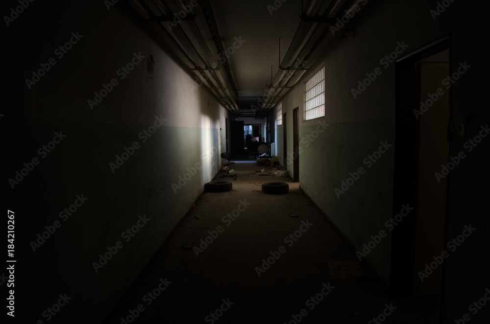 Hallway in abandoned hospital Hallway in abandoned hospital