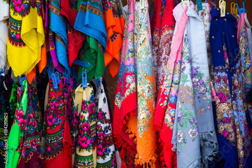 Traditional colorful shawls, Zakopane, Poland