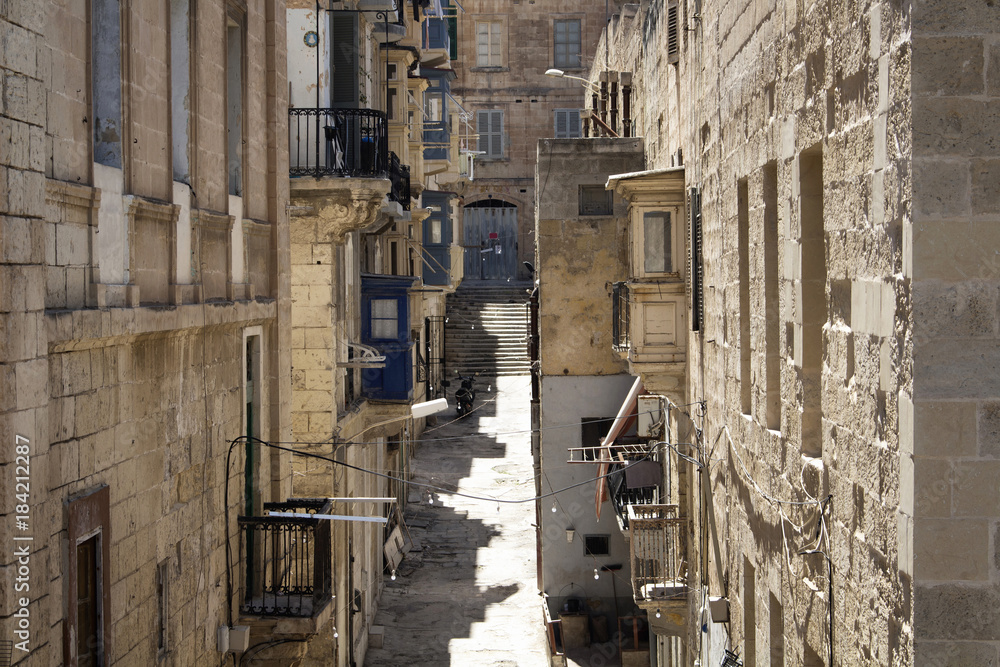 View of one of historical streets in Valletta / Malta.