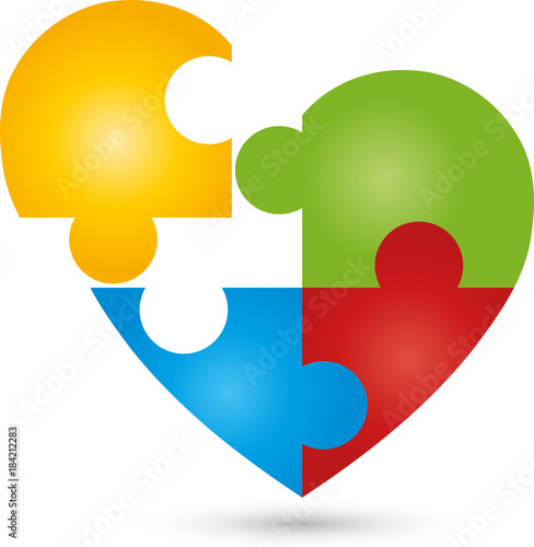 Herz, Puzzle, Liebe, Logo