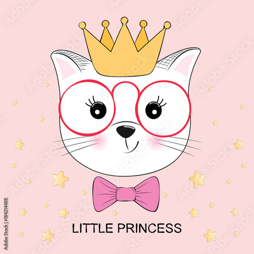 Cute fantasy kitty little princess . Greeting card.
