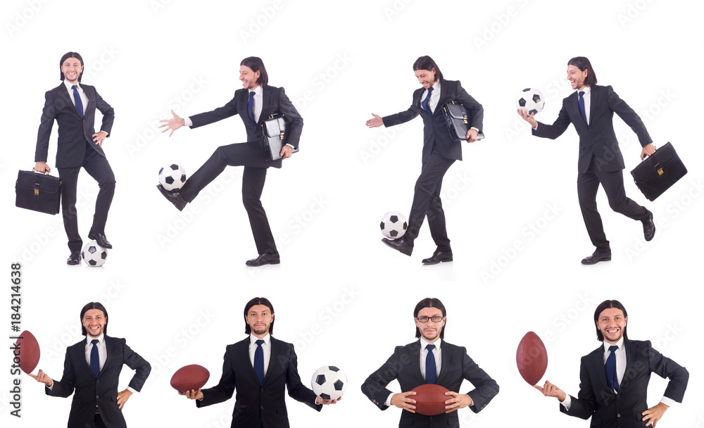 Obraz premium Man with football isolated on white
