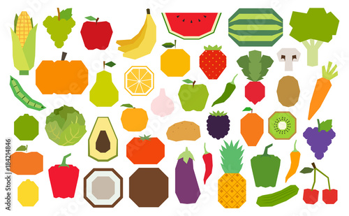 Set Of Fuits And Vegetables Isolated On White Background
