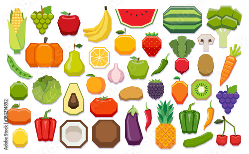 Set Of Fuits And Vegetables Isolated On White Background
