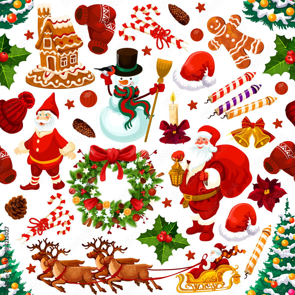 Fototapeta premium Christmas decoration gifts vector seamless pattern