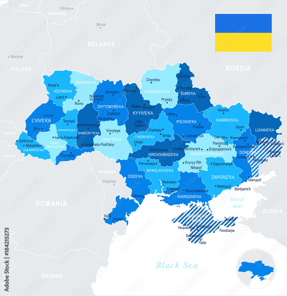 Ukraine - map and flag - Detailed Vector Illustration