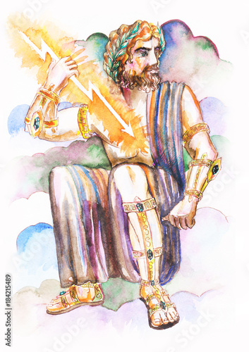 Zeus - the god of thunder, Jupiter, the Greek and Roman mythology. watercolor. 
