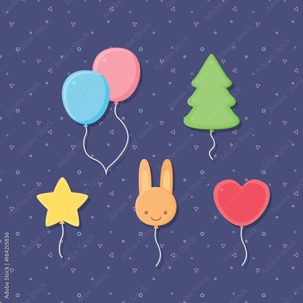 Several Cute balloons on blue background.