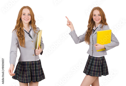 Schoolgirl isolated on the white