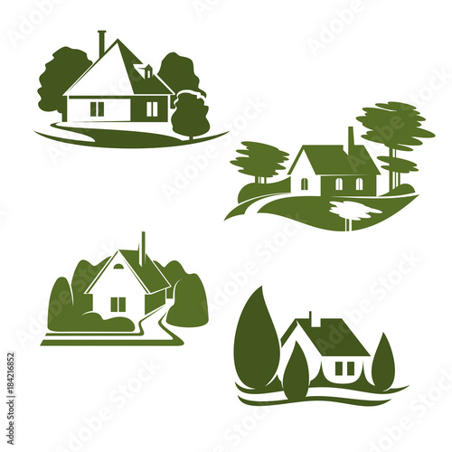 Eco green house icon of ecology real estate design