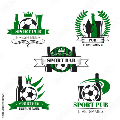 Sport bar icon of soccer ball and football trophy