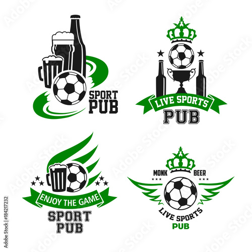 Soccer ball and beer icon for sport bar design