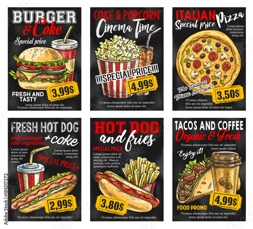 Fast food restaurant menu price card on blackboard