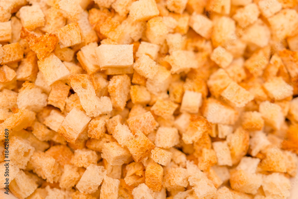Grain croutons close up. Dry slices of bread. Grain croutons close up. Dry slices of bread.