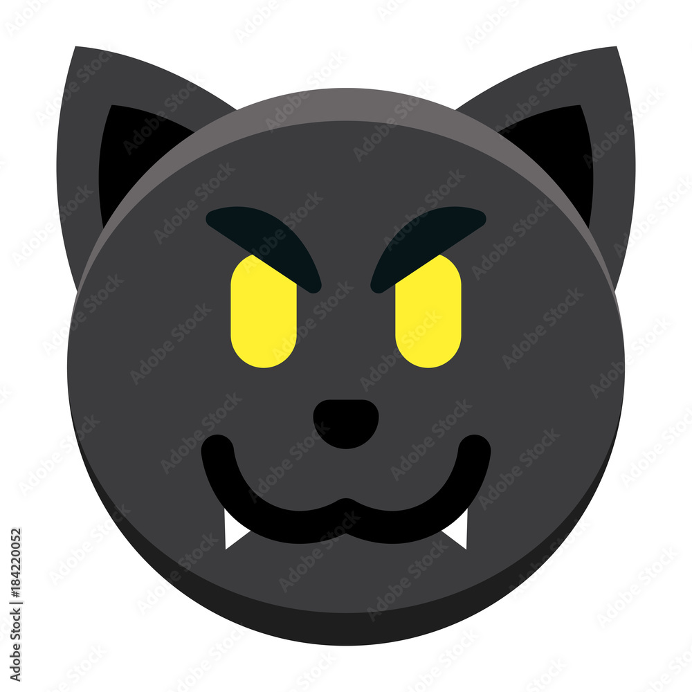 Cartoon Black Cat Emoji Isolated On White Background Stock Vector