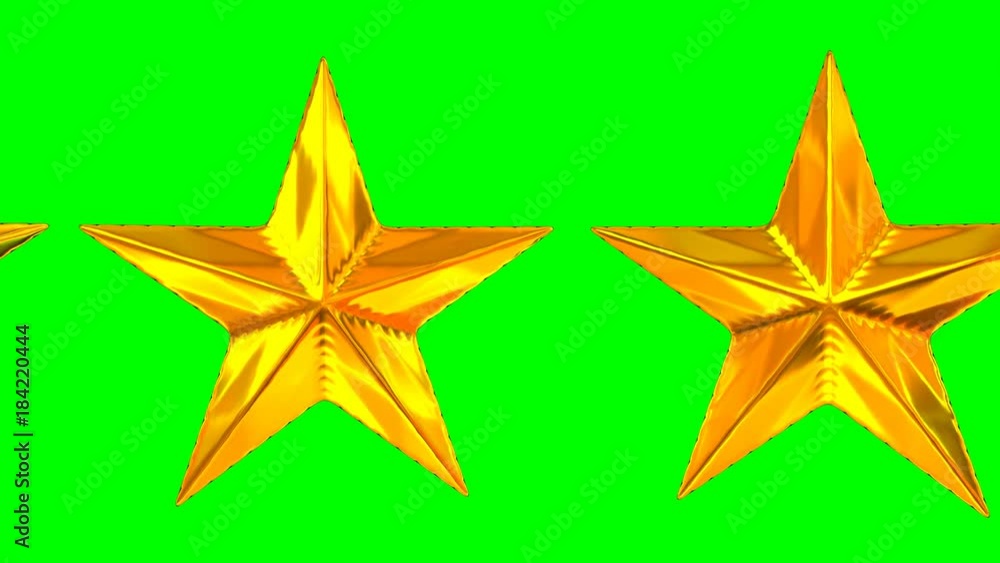 Animated close up of rotating shinning gold stars as in circle against green background and in slow motion. Loop able, and high reflective surface. Animated close up of rotating shinning gold stars as in circle against green background and in slow motion. Loop able, and high reflective surface.