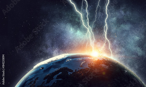 Lightning striking Earth planet