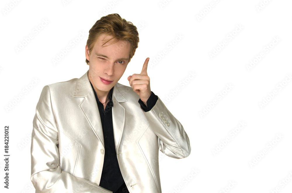 man in a white jacket and black shirt on white background man in a white jacket and black shirt on white background