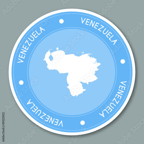 Venezuela, Bolivarian Republic of label flat sticker design. Patriotic country map round label. Country sticker vector illustration.
