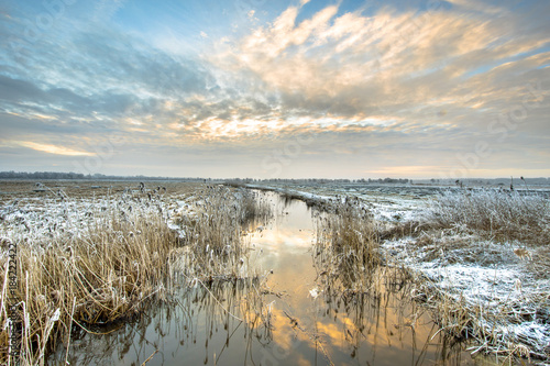 Frozen river Drentsche Aa in northern part of the province of Drenthe