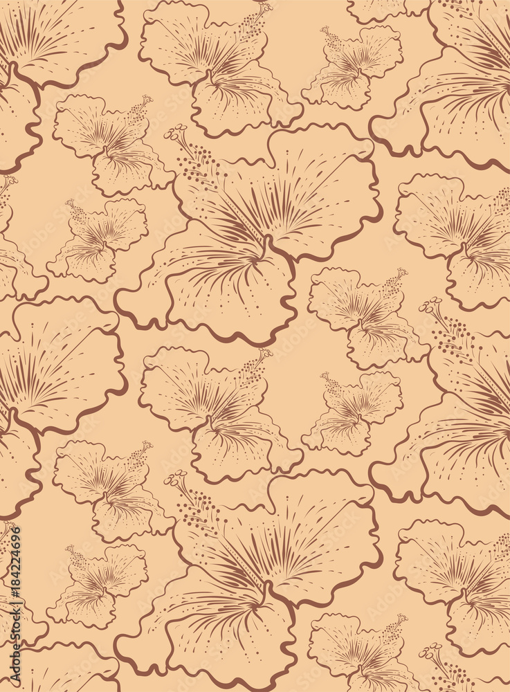Floral Wallpaper, abstract background, hibiscus seamless pattern, vintage. Vector image